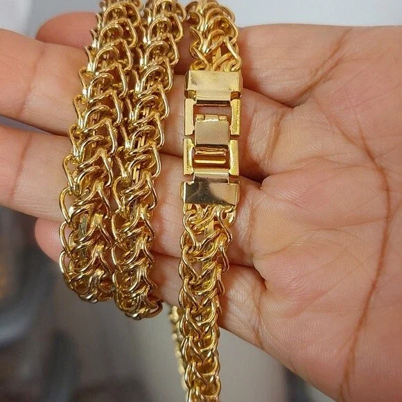 Untested Gold Tone Chunky Treble Chain Necklace Versatile Belt Bracelet - Picture 4 of 8